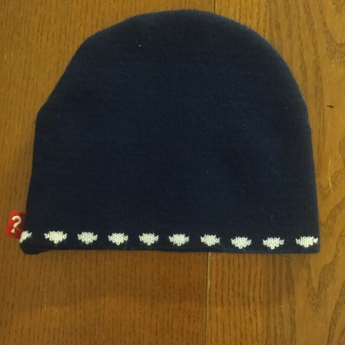 Guess knit beanie size L like new, navy blue with white logo