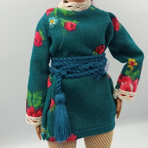Doll clothes like new cotton dress set with belt, stockings, shoes