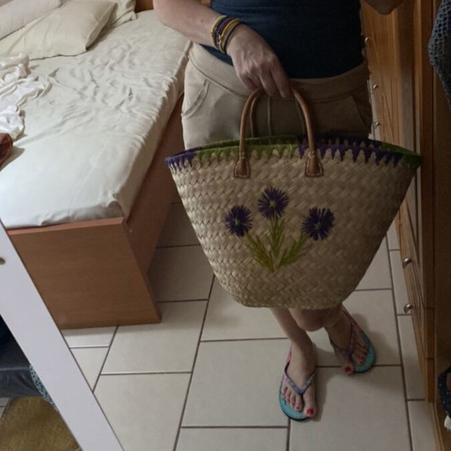 Handmade beach bag large, beige straw
