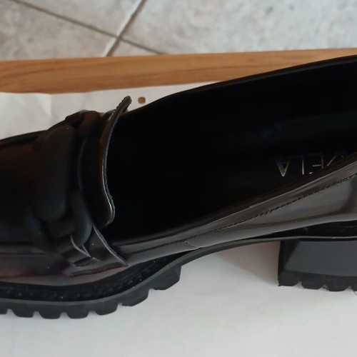 Loafers leather new, black burgundy glossy