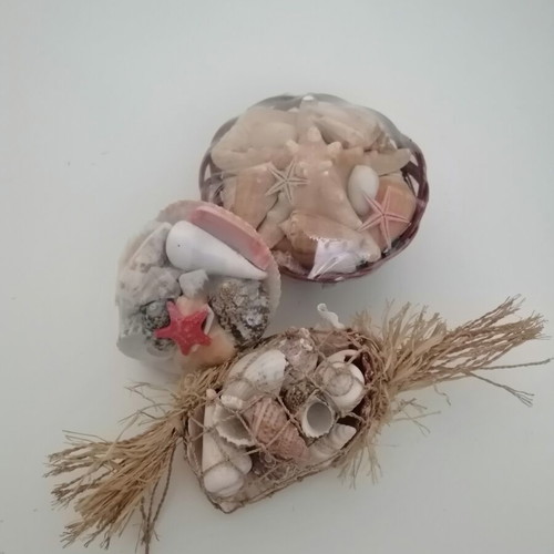 Decorative seashells set with bamboo basket and natural shells