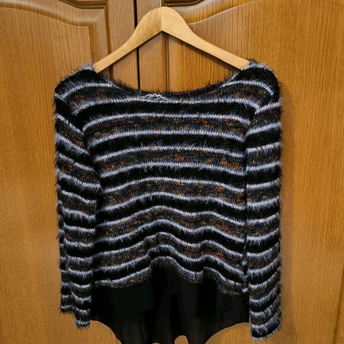 Women's long-sleeve sweater like new with black transparent fabric, size S