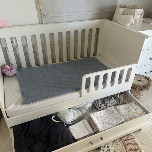 Bellamy Ines Elegant White baby crib bed with storage drawer