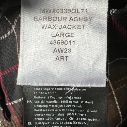 Barbour Ashby Wax Jacket Brown Size L like new