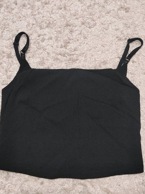 Short top with adjustable straps and button closure like new, black