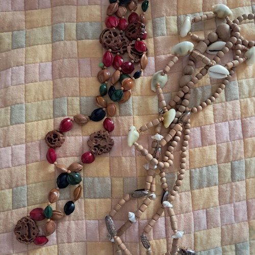Summer necklaces with shells and colorful seed shapes, like new, set of 2
