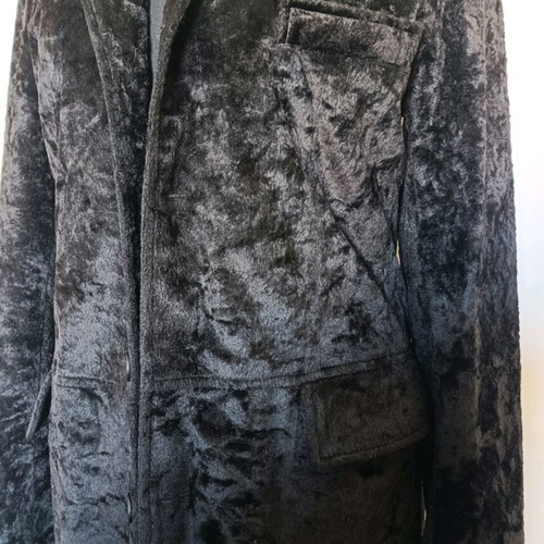 Acrobat 90s Vintage Velvet Coat with Leather Collar and Lining New Black