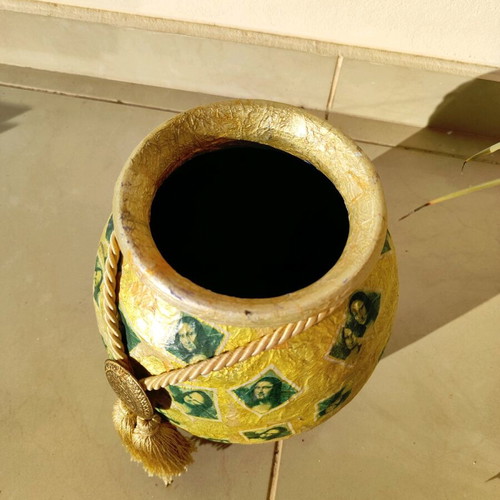 Handmade clay vase Joconda like new with decorative cord