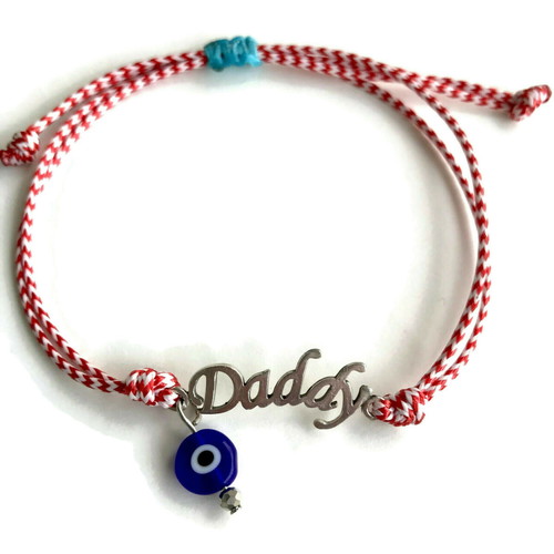 Men's Martaki Bracelet for Dad with Blue Glass Eye and Daddy Metal Tag New