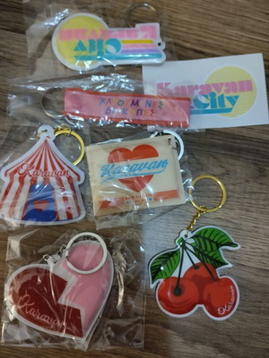 Karavan keychains set of 6 new with stickers and cotton pouch
