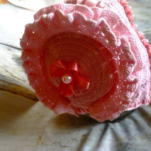 Knitted hat handmade, 100% cotton, pink, for children 1-3 years
