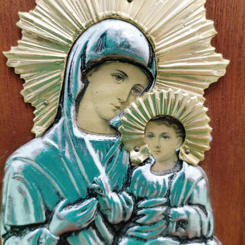 Electric icon stand 1980s with Virgin Mary Theotokos