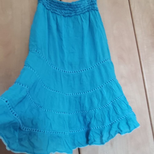 Cotton women's skirt used, turquoise, size M-L