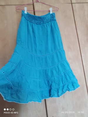 Cotton women's skirt used, turquoise, size M-L