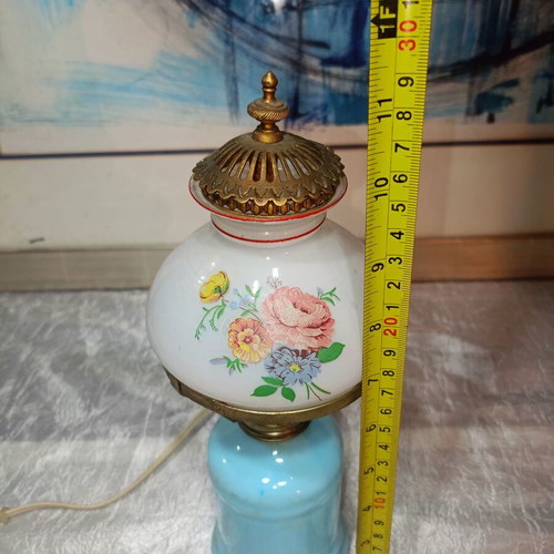 Opaline lamp used with hand-painted shade, shabby chic style