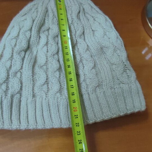 Knitted beanie hat, beige, warm with fur lining
