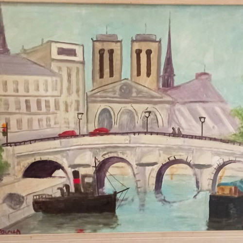 Dora Bouki Oil Painting in Excellent Condition with Large Frame