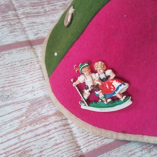 Children's vintage German velvet hat with decorations used Bavarian handmade