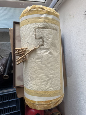 Traditional cylindrical kouzouni pillow for bobbin lace