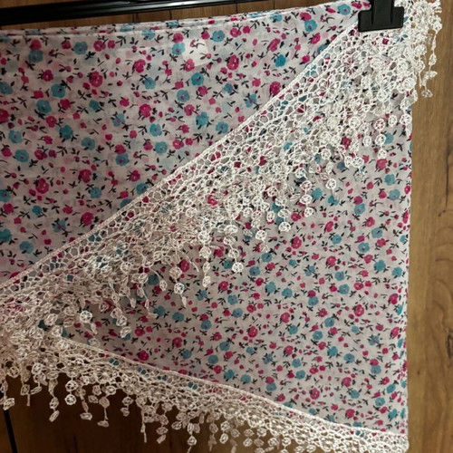 Scarf used with colorful floral pattern triangular shape