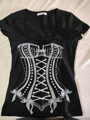 Blouse with corset print like new, small-medium, black and grey