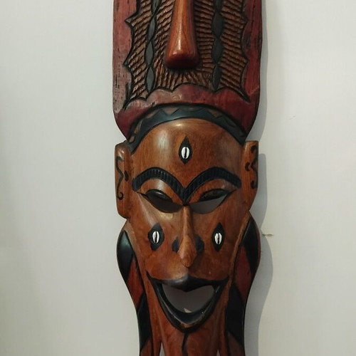 Pair of large handmade African masks from solid wood like new
