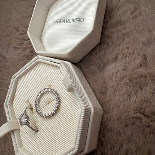 Swarovski duo set cocktail rings Stilla Pave new, white rhodium plating 16.1 mm