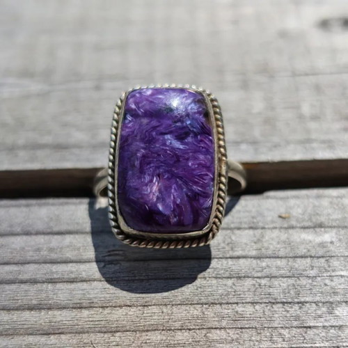 Silver ring with natural charoite, new, size EU 59