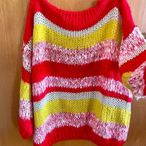 Knitted multicolor sweater one size made of soft yarn