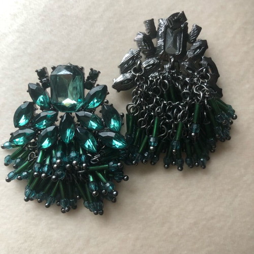 Earrings with green beads and transparent stones like new