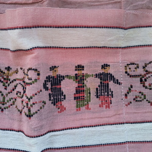 Traditional Cretan Woven Apron new, pink with dancers motif