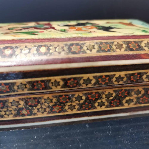 Persian box used with hand painting and Khatam inlay