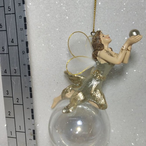 Fairy in glass globe with pearl hanging ornament
