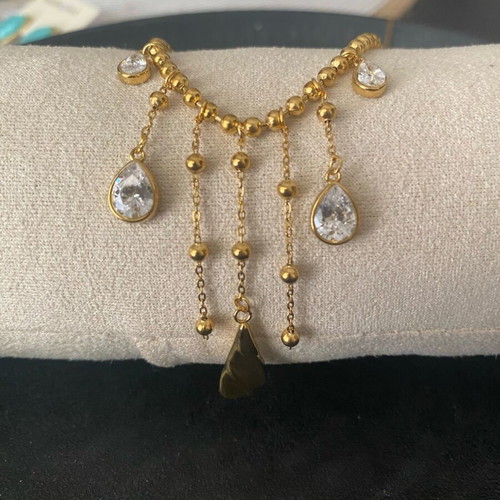 Steel necklace with rhinestones gold color new