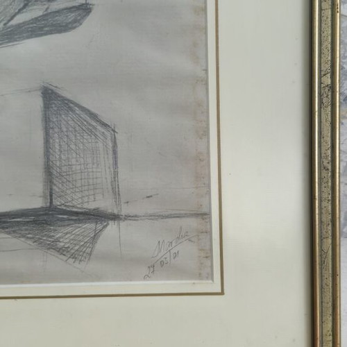 Vintage pencil drawing hand-made frame used
