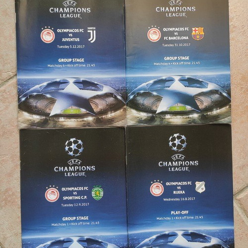 Olympiacos UEFA Champions League match programs like new, pack of 4