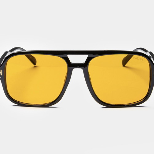 Sunglasses black frame with yellow rectangular lenses new