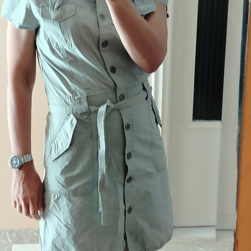 3GUYS Safari Military Utility Mini Dress, beige and green, size S/M