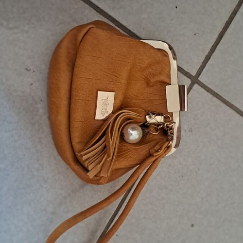 Verde wristlet bag new, mustard color, 13x13 cm