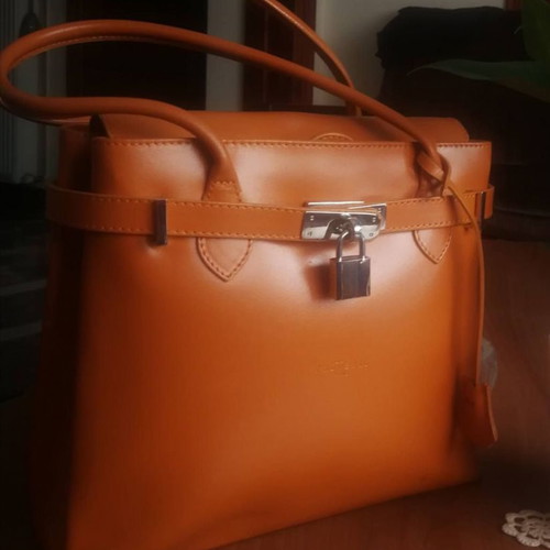 Frederic T Paris leather shoulder bag with padlock used orange