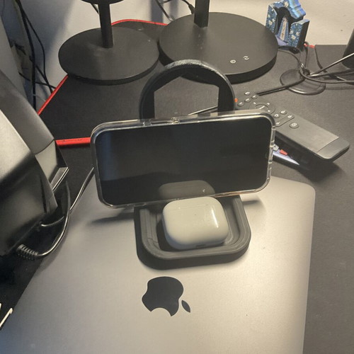 Handmade phone and AirPods stand black with 2 holders like new