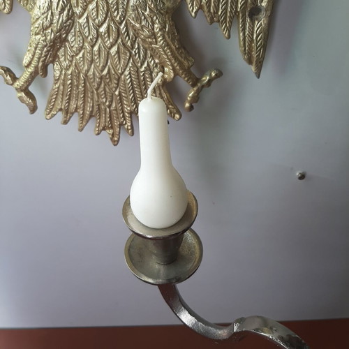 Vintage metal candlestick used, silver color, 40cm height