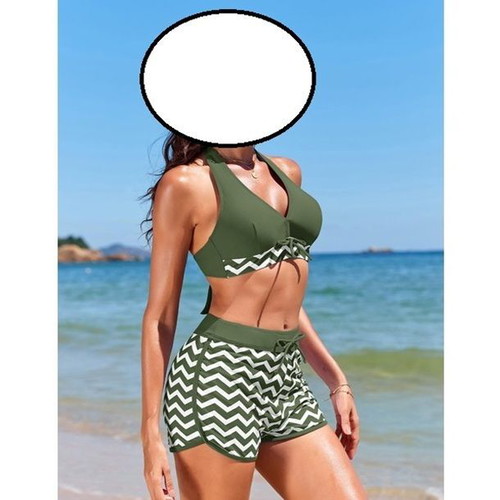 Heekpek women's two-piece swimsuit with V-neck and adjustable straps, size L