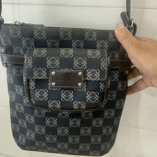 Loewe shoulder bag with detachable wallet and storage pouch, blue and grey