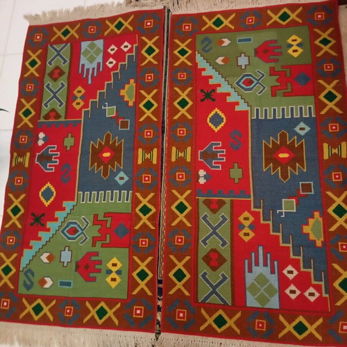 Set of 2 handmade embroidered rugs 1960s like new