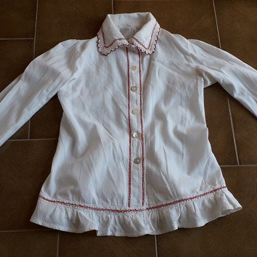 Vintage cotton shirt white with crochet lace used, size S