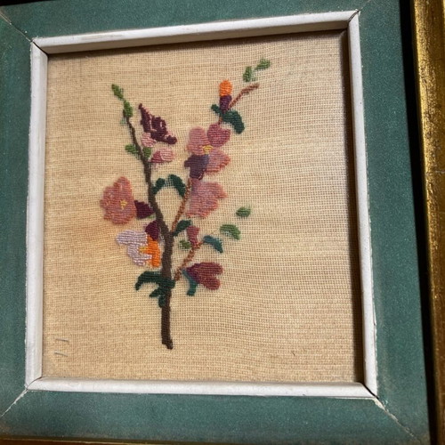 Framed handmade floral embroidery used with gold frame