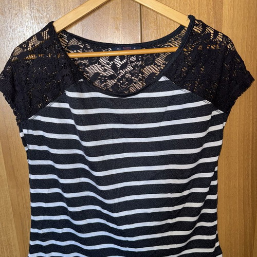 Striped blue blouse with transparent lace back Bershka like new
