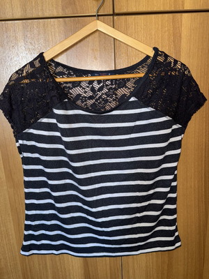 Striped blue blouse with transparent lace back Bershka like new