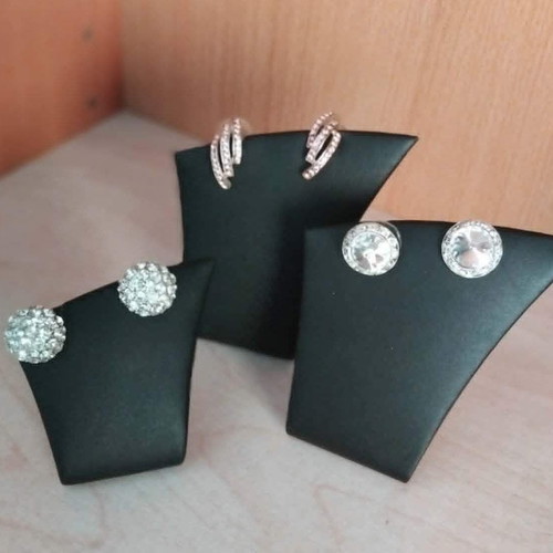 Earrings set of 3 pairs with cubic zirconia, like new, silver color